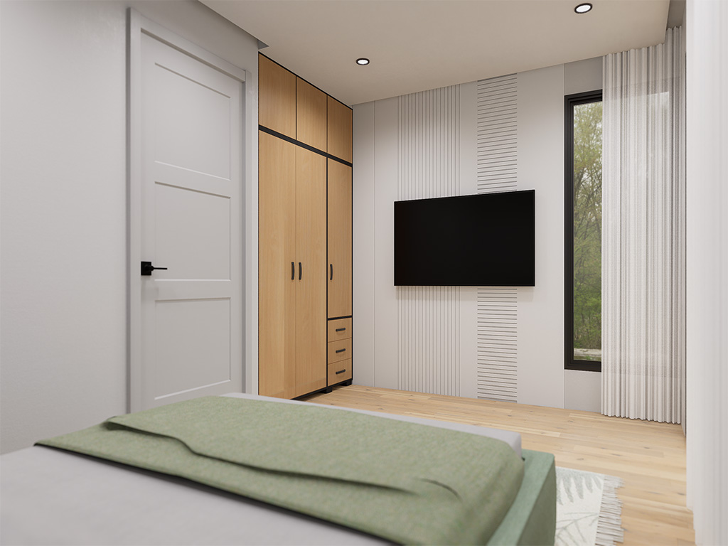 Bedroom interior with large closet