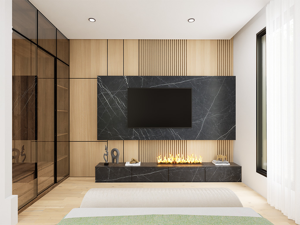 Bedroom interior with large closet